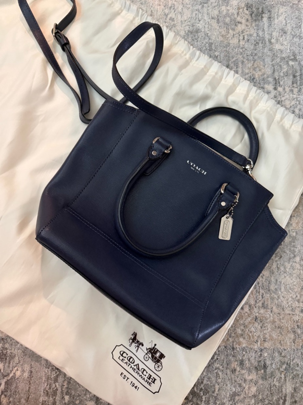 Coach Navy Saffiano Leather Mini Tanner Tote - Picture 6 of 10